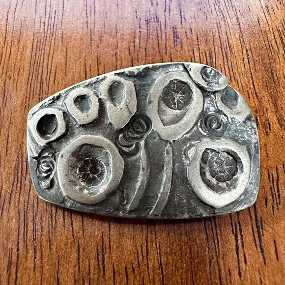 Brutalist Egg-Shape Pewter Brooch | Antique Sterling Silver Celtic Shield Brooch - Picture 13 of 13